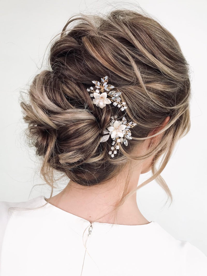 SWEETV 2Pcs Handmade Wedding Hair Pins,Flower Bridal Hair Pin-Beaded Wedding Hair Accessories for Brides - Image 3